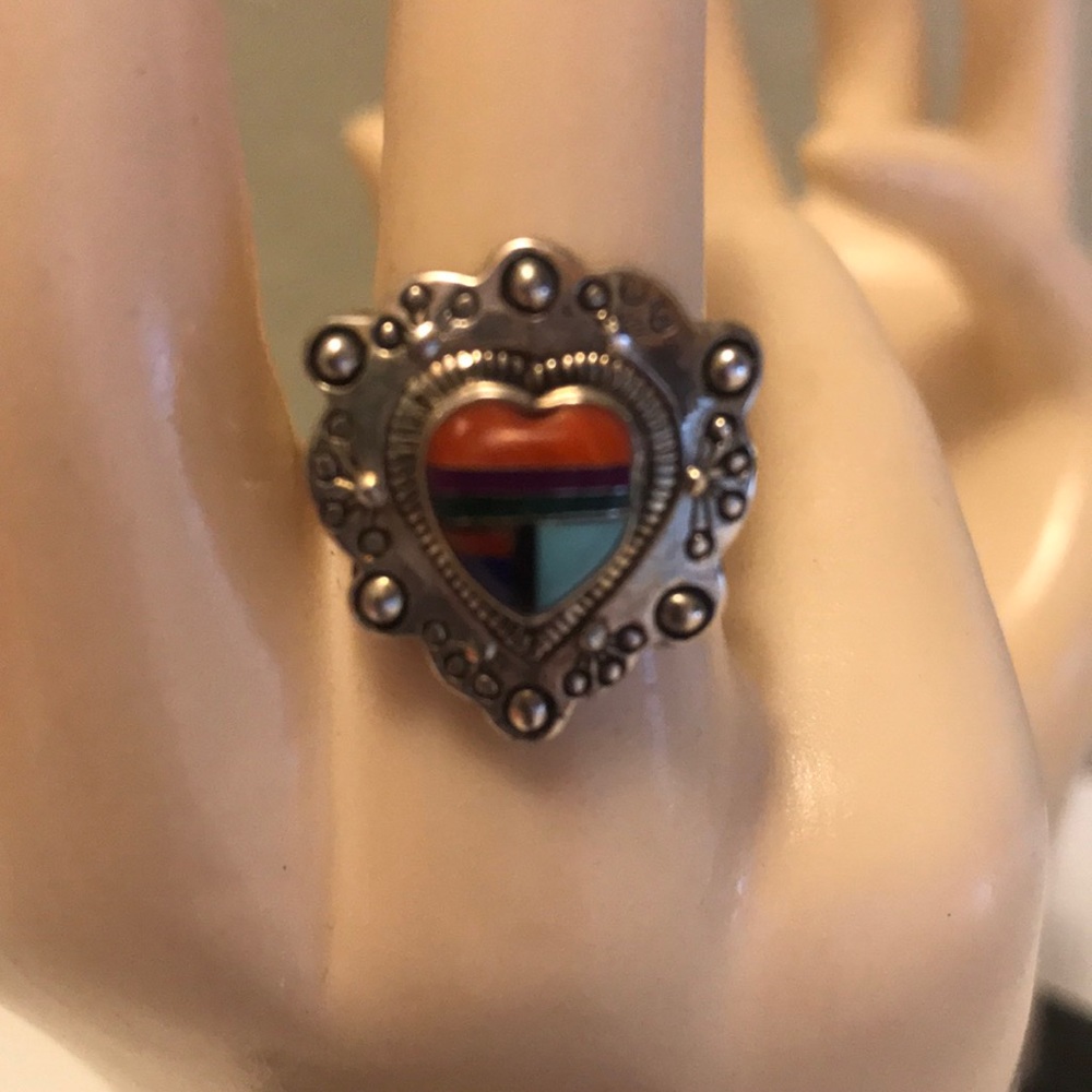 Sterling heart ring with precious stones